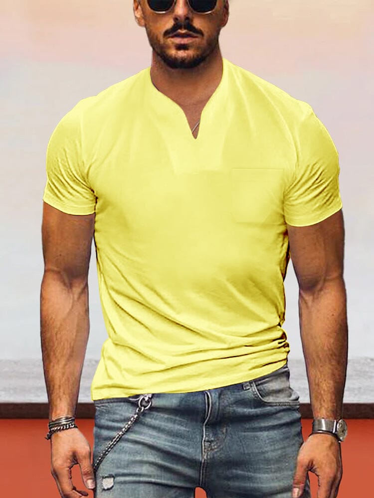 Loose Fit V-neck Short Sleeves T-shirt T-Shirt coofandystore Yellow S 