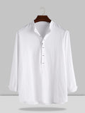 Stand Collar Cotton Linen Style Long Sleeve Shirt Shirts coofandystore White S
