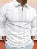 Coofandy Zipper Stripe Long Sleeve Polo Shirt Polos coofandy White S