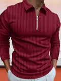 Coofandy Zipper Stripe Long Sleeve Polo Shirt Polos coofandy Wine Red S