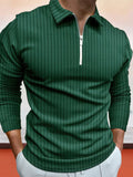 Coofandy Zipper Stripe Long Sleeve Polo Shirt Polos coofandy Green S