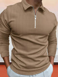 Coofandy Zipper Stripe Long Sleeve Polo Shirt Polos coofandy Khaki S