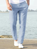 Casual Loose Solid Color Lacing Elastic Waist Pants Pants coofandystore Light Blue M