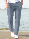 Casual Loose Solid Color Lacing Elastic Waist Pants Pants coofandystore Light Grey M