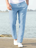 Casual Loose Solid Color Lacing Elastic Waist Pants Pants coofandystore