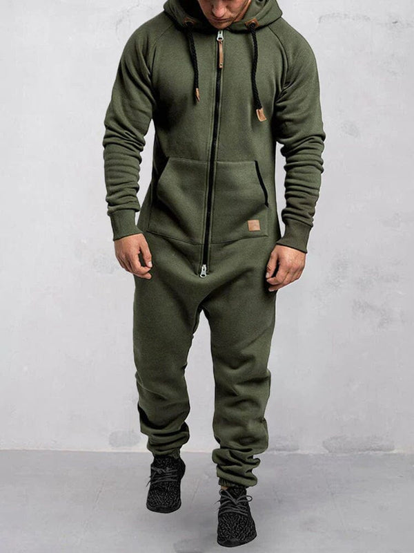 Hooded Fleece Solid Color Jumpsuit Jumpsuit coofandystore Army Green S
