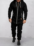 Hooded Fleece Solid Color Jumpsuit Jumpsuit coofandystore Black S