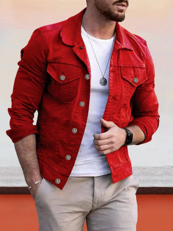 Coofandy Casual Button Denim Jacket Coat coofandystore Red M