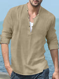 Linen Henry Long-sleeved Beach Shirt Shirts coofandystore Cream S