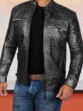 Stand Collar Punk Motorcycle Leather Jacket Jackets coofandystore Black S
