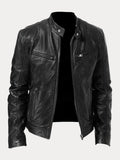Stand Collar Punk Motorcycle Leather Jacket Jackets coofandystore