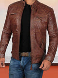 Stand Collar Punk Motorcycle Leather Jacket Jackets coofandystore Brown S