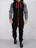 Hooded Fleece Solid Color Jumpsuit Jumpsuit coofandystore Black/Red M