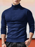 Classic Slim Fit Turtleneck Basic Top T-Shirt coofandystore Royal Blue S
