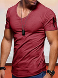 V-neck Short Sleeve T-shirt T-Shirt coofandystore Wine Red S
