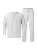 Solid Color Long Sleeve Casual Cotton Linen Suit Sets coofandystore