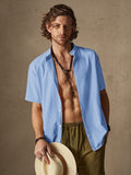 Classic Casual Cotton and Linen Stand Collar Shirt Shirts coofandystore Clear Blue M