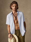 Classic Casual Cotton and Linen Stand Collar Shirt Shirts coofandystore White M