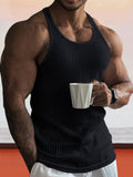 Solid Slim Fit Gym Knitted Tank Top Tank Tops coofandystore Black S