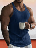 Solid Slim Fit Gym Knitted Tank Top Tank Tops coofandystore Navy Blue S