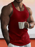 Solid Slim Fit Gym Knitted Tank Top Tank Tops coofandystore Red S