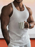 Solid Slim Fit Gym Knitted Tank Top Tank Tops coofandystore White S