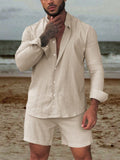 Solid Pure Cotton Shirt Set Sets coofandystore Apricot S