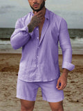 Solid Pure Cotton Shirt Set Sets coofandystore Light Purple S