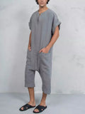 Short Sleeve Cotton Linen Jumpsuit Jumpsuit coofandystore