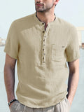 Casual Half Button Cotton Linen Shirt Shirts coofandystore Apricot S