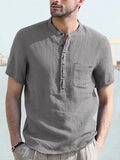 Casual Half Button Cotton Linen Shirt Shirts coofandystore Dark Grey S