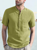Casual Half Button Cotton Linen Shirt Shirts coofandystore Green S