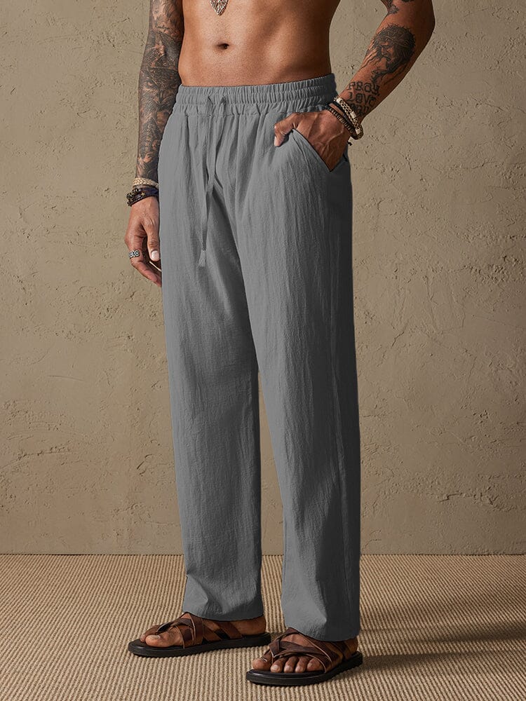 Cozy Drawstring Cotton Linen Straight Pants Pants coofandystore Dark Grey M 