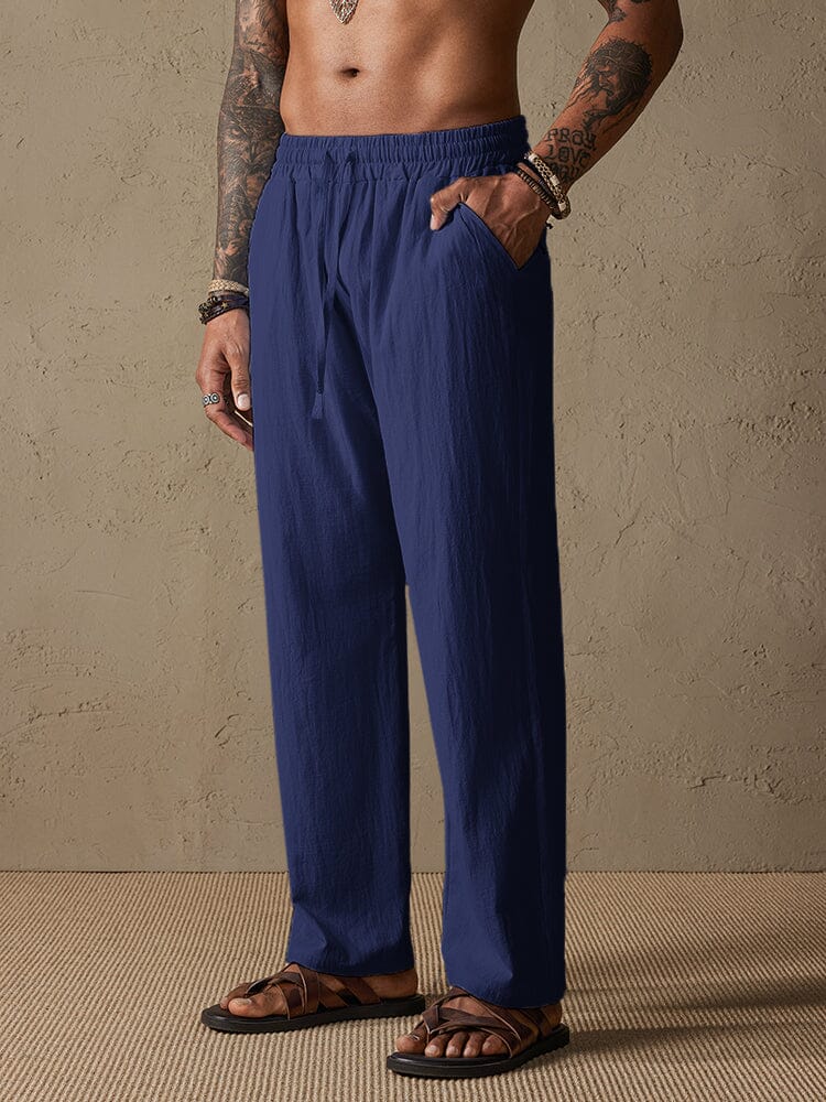 Cozy Drawstring Cotton Linen Straight Pants Pants coofandystore Navy Blue M 