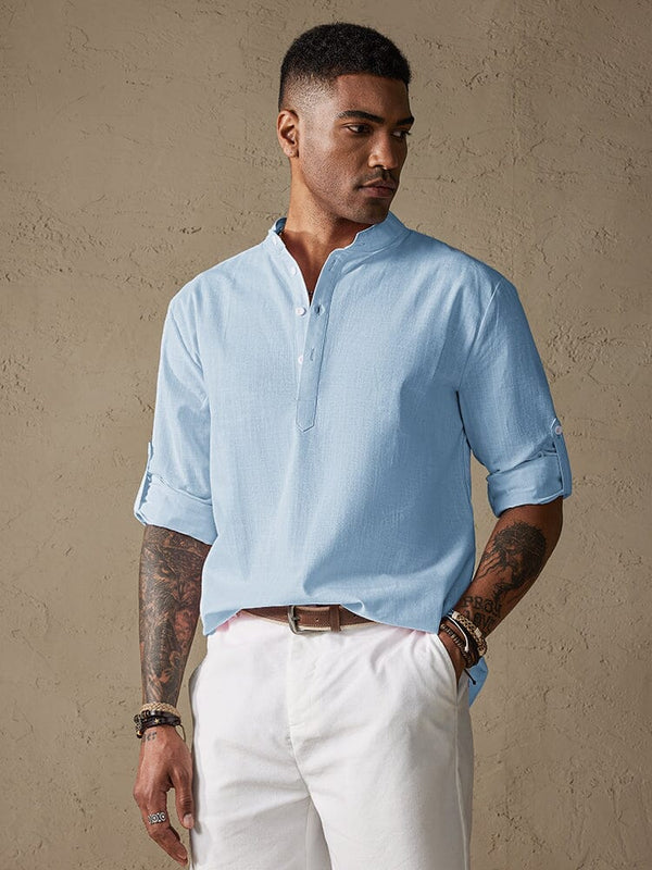 Cotton Long Sleeve Shirt Shirts & Polos coofandystore Light Blue M