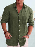 Cotton Linen Long Sleeve Shirt Shirts coofandystore Army Green S