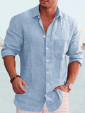 Cotton Linen Long Sleeve Shirt Shirts coofandystore Light Blue S
