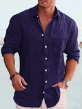 Cotton Linen Long Sleeve Shirt Shirts coofandystore Dark Blue S
