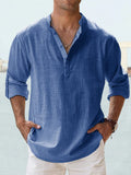 Cotton Linen Casual Long Sleeve Shirt Shirts coofandystore Blue S