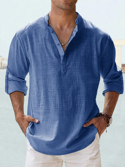 Cotton Linen Casual Long Sleeve Shirt Shirts coofandystore Blue S 