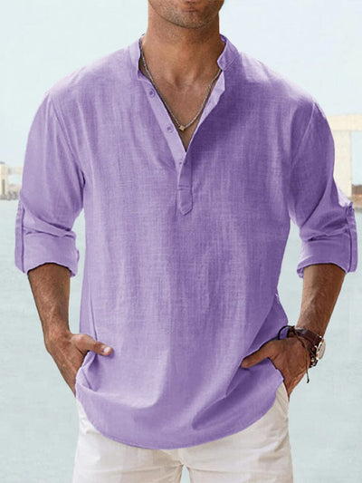 Cotton Linen Casual Long Sleeve Shirt Shirts coofandystore Purple S 