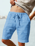 Cotton Linen Drawstring Casual Shorts Shorts coofandystore Light Blue S
