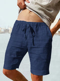 Cotton Linen Drawstring Casual Shorts Shorts coofandystore Dark Blue S