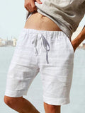 Cotton Linen Drawstring Casual Shorts Shorts coofandystore White S