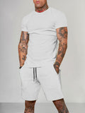 Solid Color Short Sleeve Casual Set Sets coofandystore White M