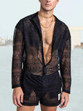 Hollow Out Lace Shirt Sets Sets coofandystore Black S