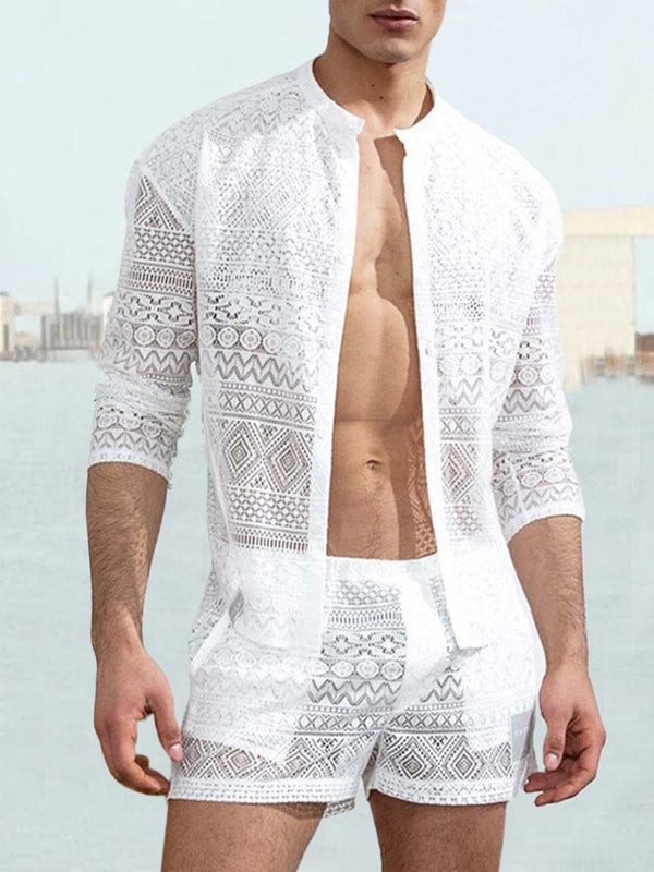 Hollow Out Lace Shirt Sets Sets coofandystore White S