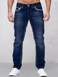 Classic Double stitches Slim Fit Jeans Pants coofandystore Deep Blue S