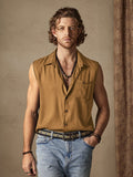 Solid Button Sleeveless Cotton Linen Casual Shirt Shirts coofandystore Brown M