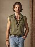 Solid Button Sleeveless Cotton Linen Casual Shirt Shirts coofandystore Green M